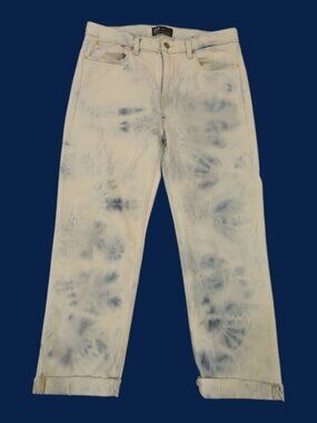 GAP SZ 6/28 BOYFRIEND Raw Hem Tie Dye Bleached Mid Rise Crop Stretch Jean